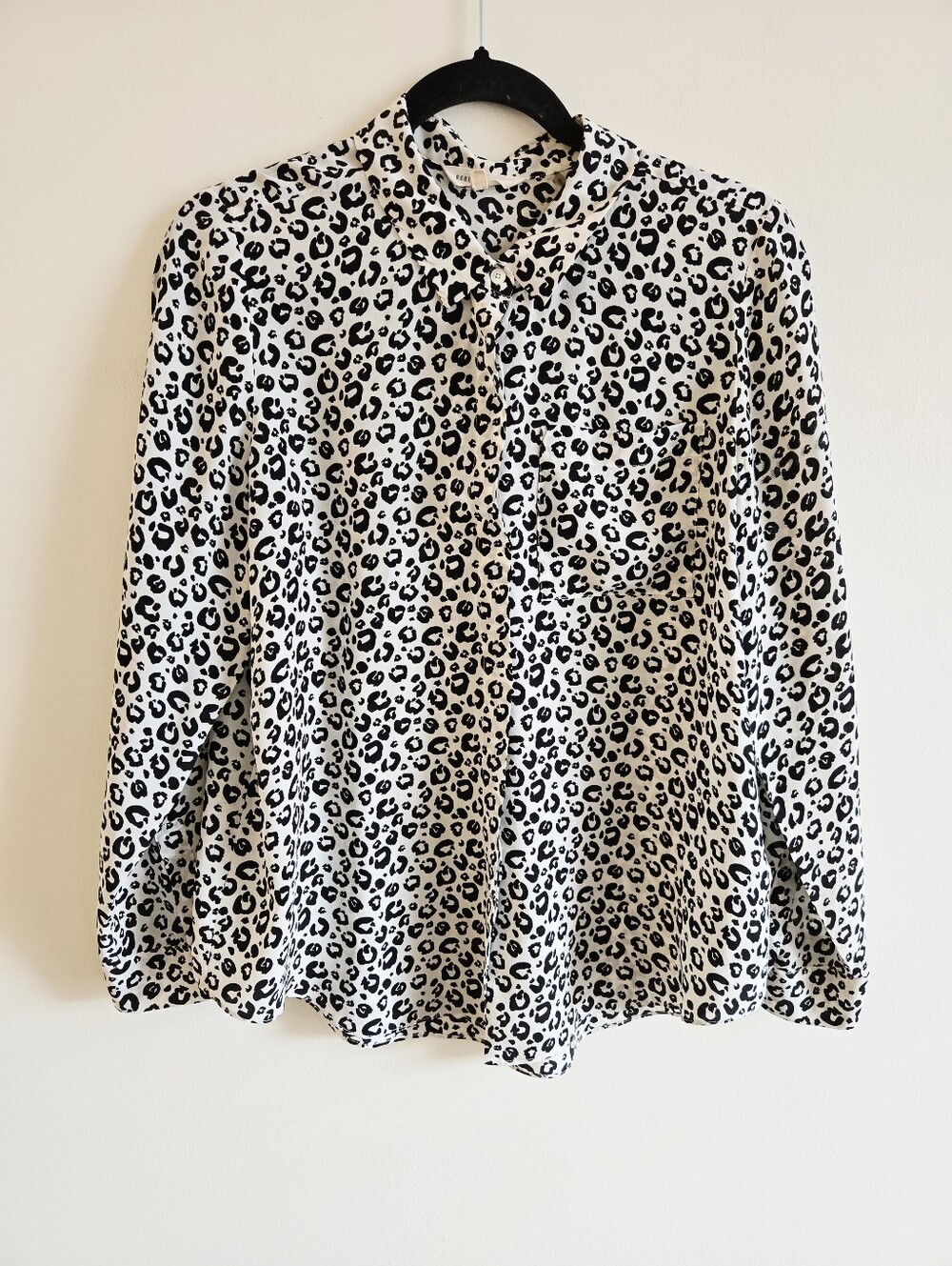 REBECCA TAYLOR | US 10 (M) 100% Silk Wild Cat Button Down Blouse | cream & black